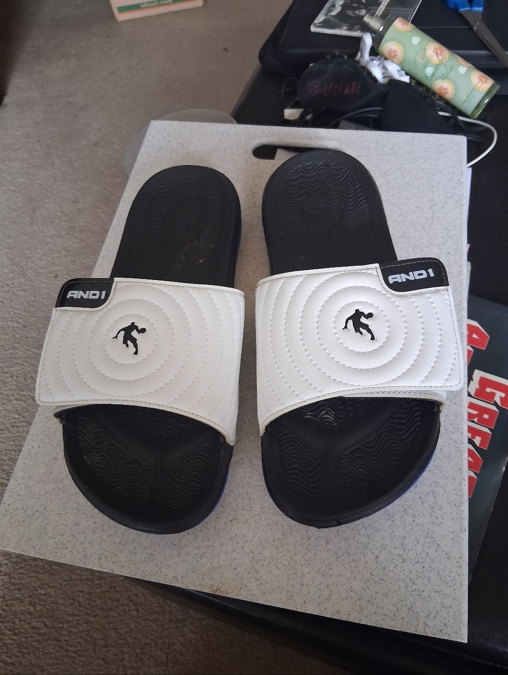 Mens AND1 White and Black Slide Sandals Size 10 Clean